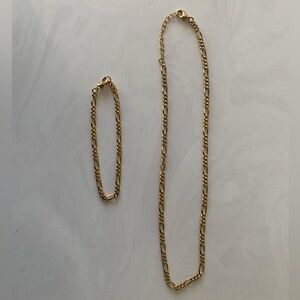 Yellow gold chain link necklace and bracelet set